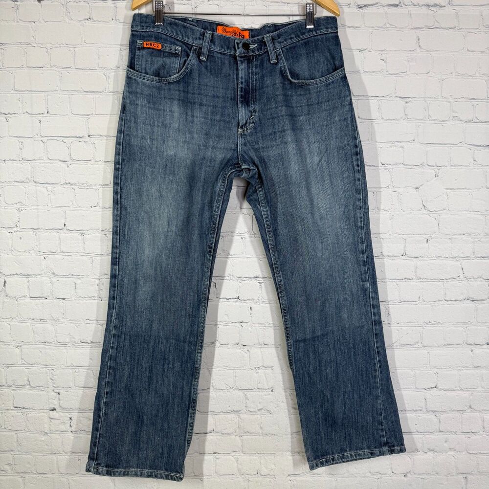 Wrangler 20X Jeans Mens 34x30 Blue Denim Straight Leg Flame Resistant Cowboy
